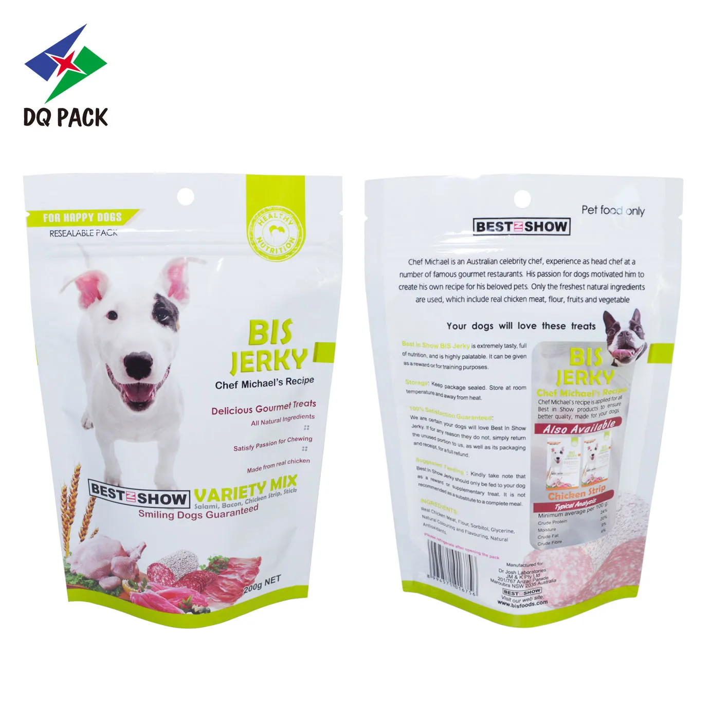 Custom Stand up Zipper Pouch for Pet Treat Food Packaging Supplier -DQ PACK