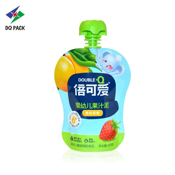 100g Fruit Puree Spout Pouches Manufacturer, OEM Baby Food Packaging Shaped Liquid Bag