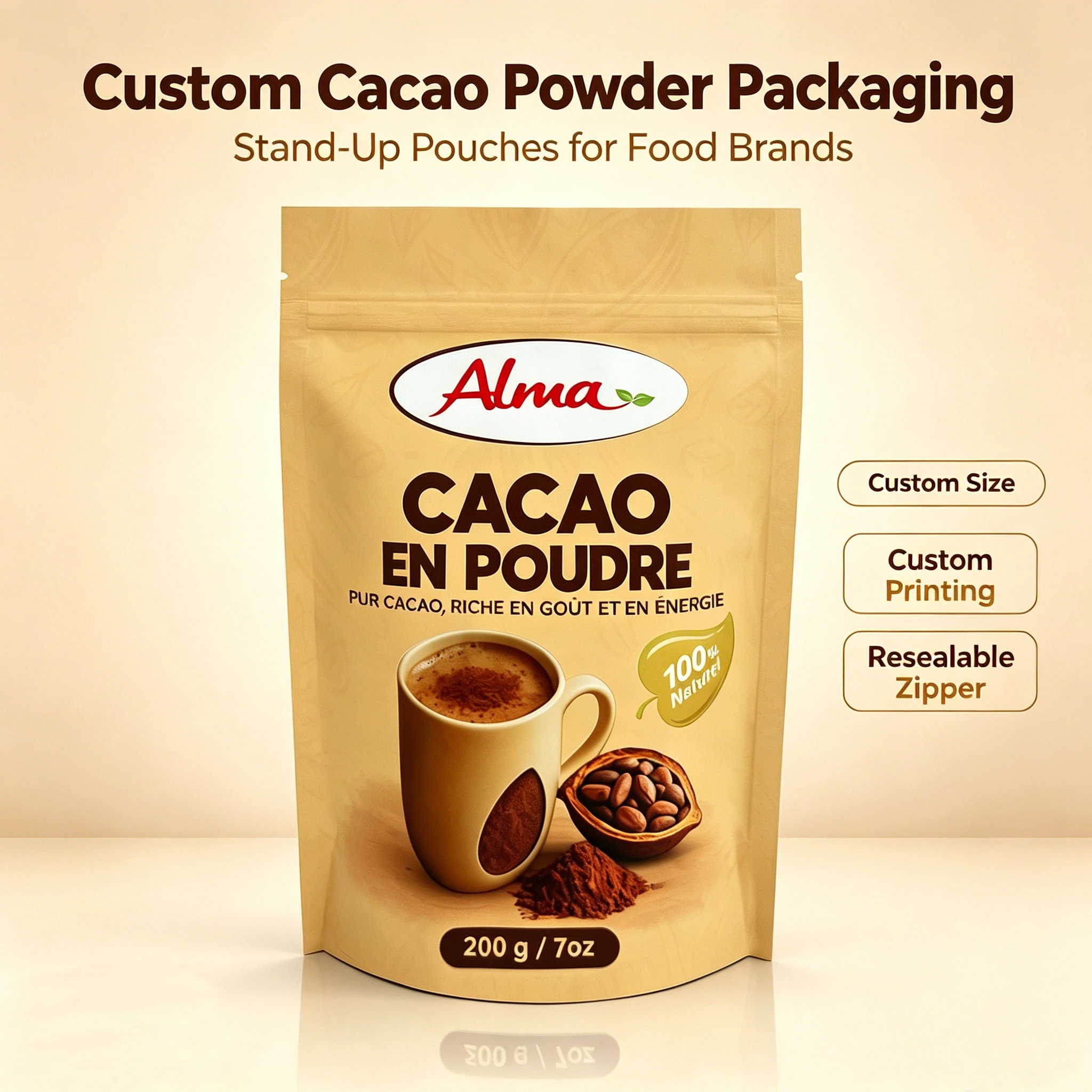 Custom Stand up Pouch for Cacao Powder Packaging Manufacturer -DQ PACK (1)