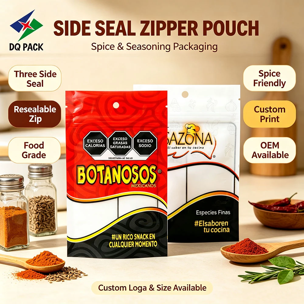 Custom 3 Side Seal Zipper Pouch for Spice Packaging Factory - DQ PACK (7)