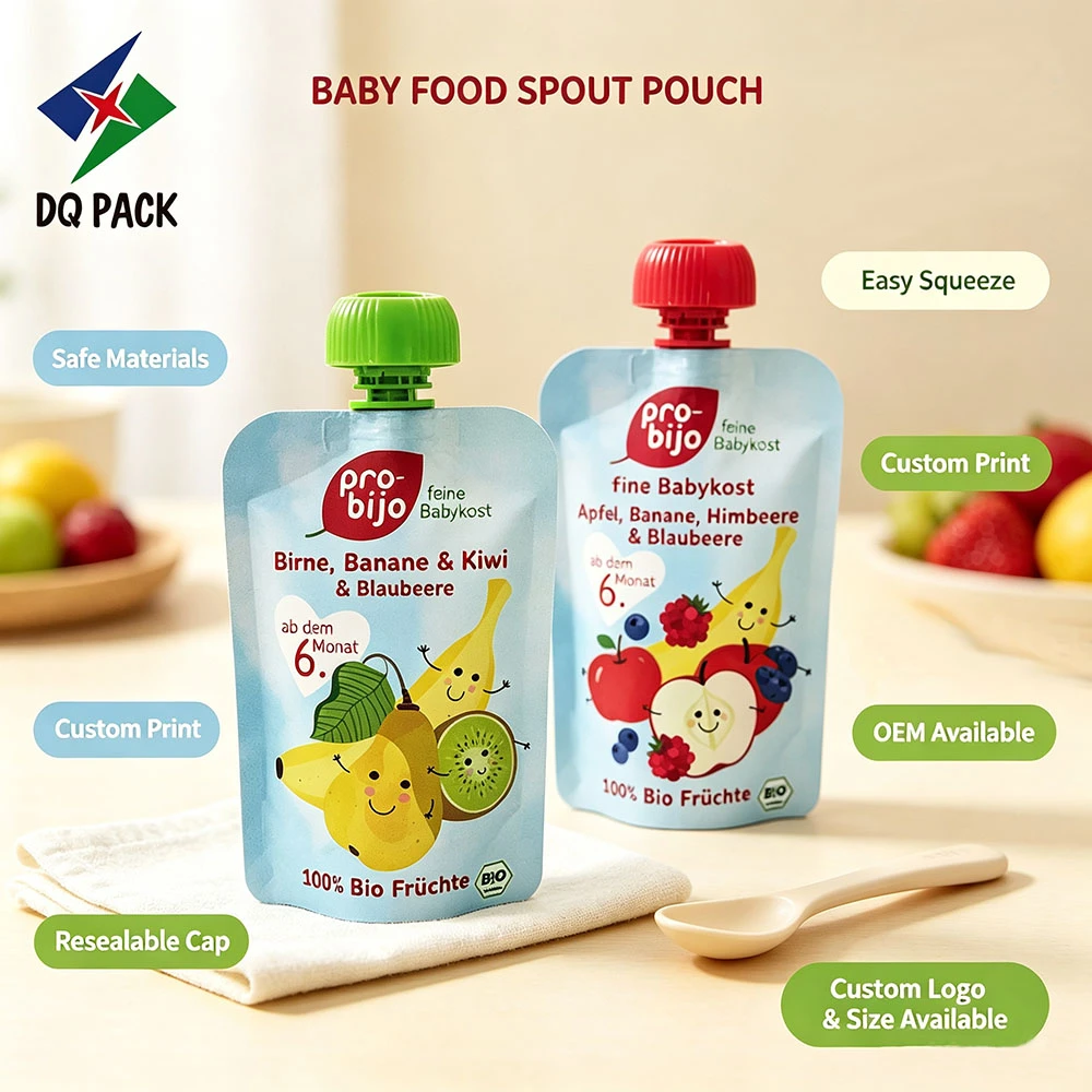 Custom Printed Foil Spout Bag for Fruit Puree Baby Food Packaging Manufacturer -DQ PACK (1)