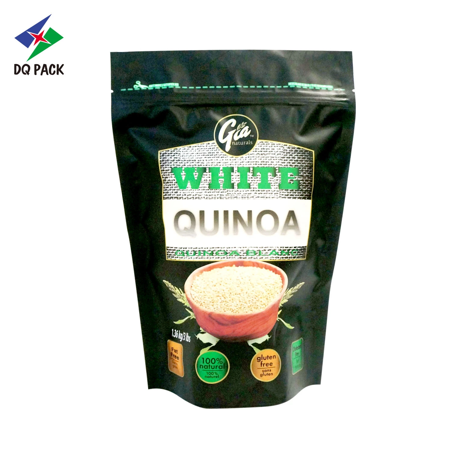 Matte Black Stand Up Pouch Food Packaging Wholesale OEM 3lb Quinoa Packaging Bag-DQ-PACK (1)