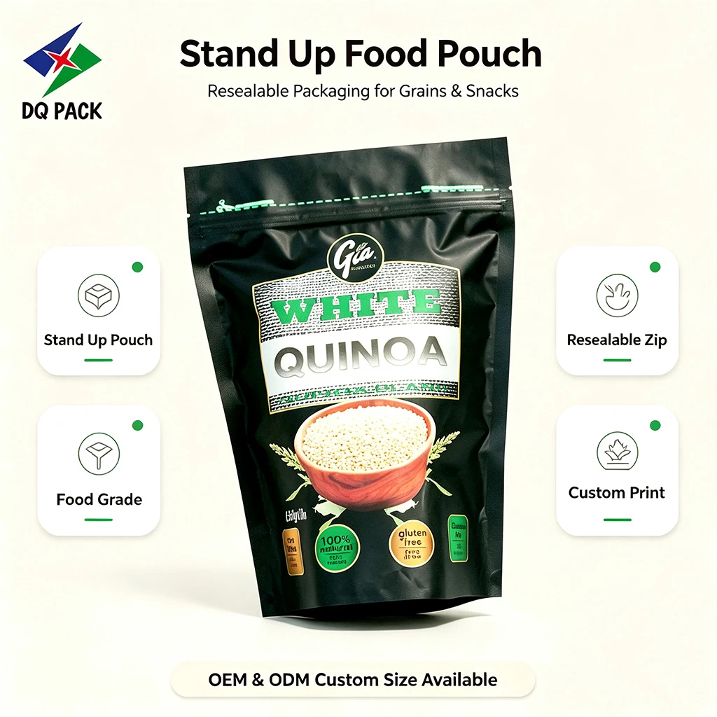 Matte Black Stand Up Pouch Food Packaging Wholesale OEM 3lb Quinoa Packaging Bag-DQ-PACK (5)