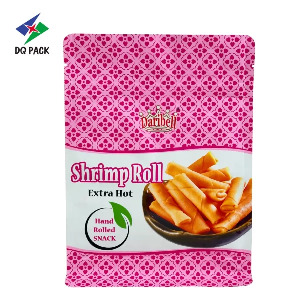 Custom Flat Bottom Snack Pouches-Eight-Side Seal Zipper Pouch for Shrimp Roll Snack Packaging Supplier-2