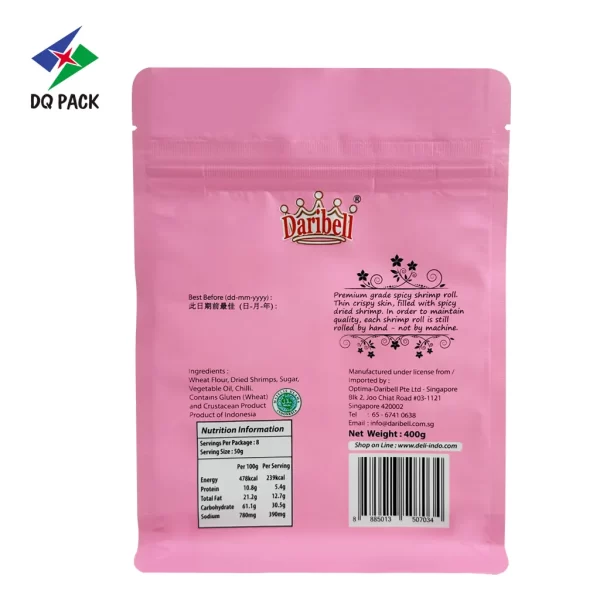 Custom Flat Bottom Snack Pouches-Eight-Side Seal Zipper Pouch for Shrimp Roll Snack Packaging Supplier-4